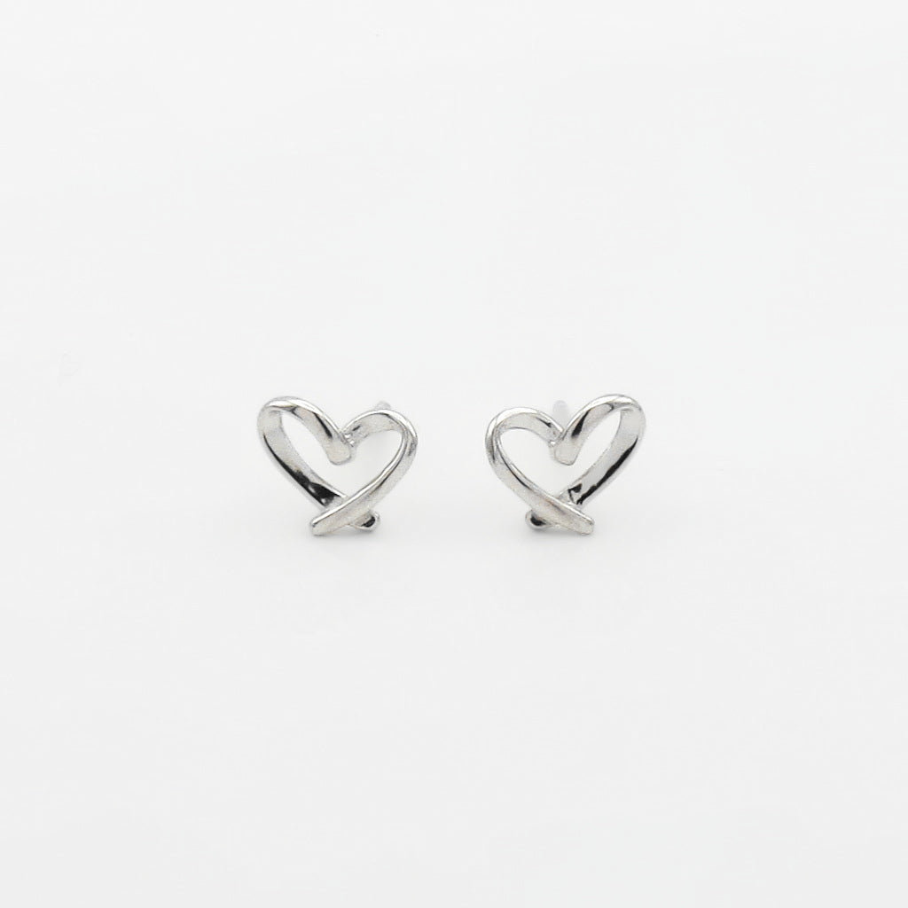 Sterling Silver Heart Shape Stud Earrings - Silver-Stud Earrings-1-Glitters