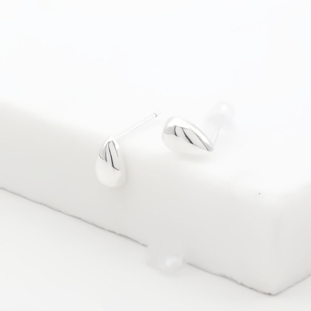 Sterling Silver Teardrop Stud Earrings - Silver-Stud Earrings-2-Glitters