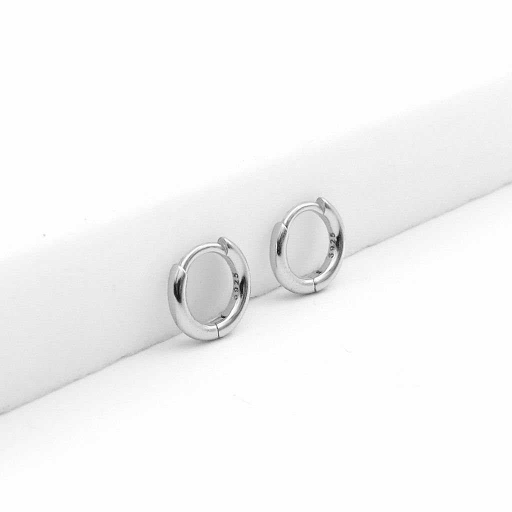 Sterling Silver Classic Plain Huggie Hoop Earrings - Silver