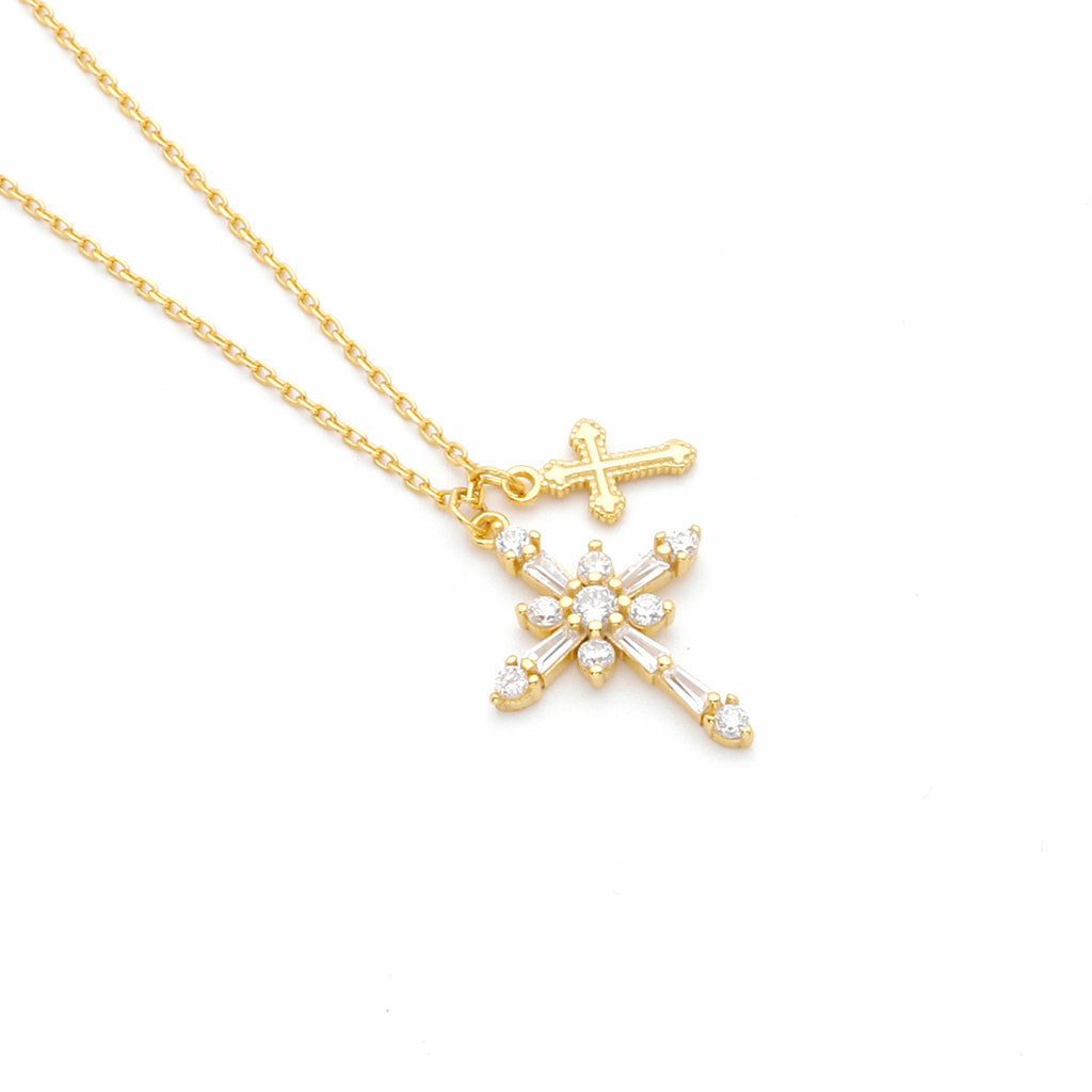 Sterling Silver CZ Cross Necklace-Sterling Silver Necklaces-2-Glitters