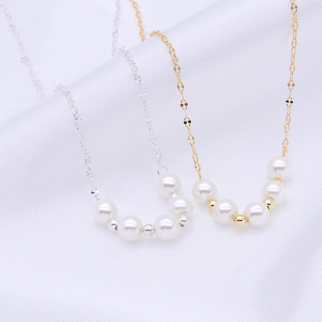 Sterling Silver Pearls Choker Necklace - Gold-Sterling Silver Necklaces-3-Glitters