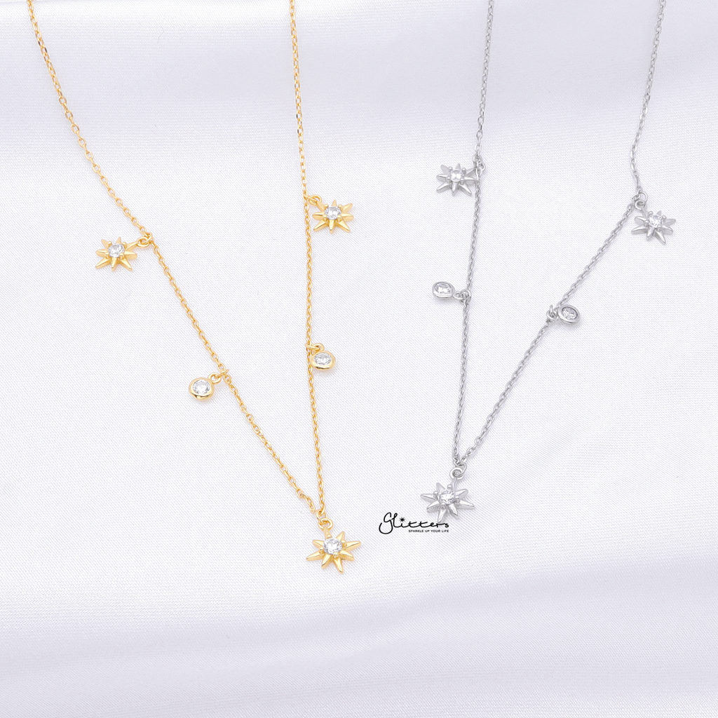 Sterling Silver Stars Charms Necklace - Silver-Sterling Silver Necklaces-3-Glitters