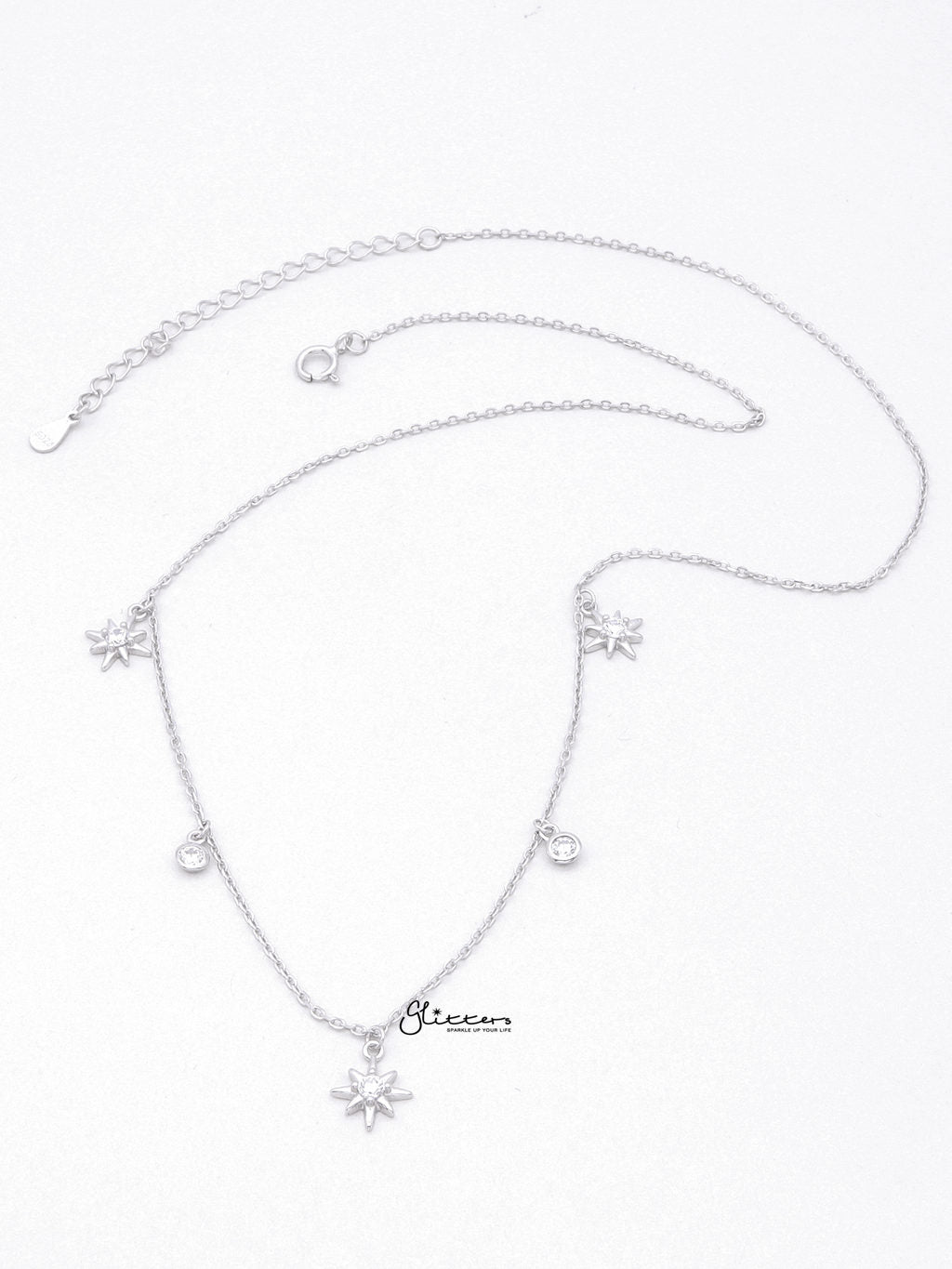 Sterling Silver Stars Charms Necklace - Silver-Sterling Silver Necklaces-4-Glitters
