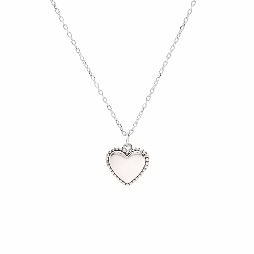 Sterling Silver Beaded Edge Heart Pendant Necklace-Sterling Silver Necklaces-1-Glitters
