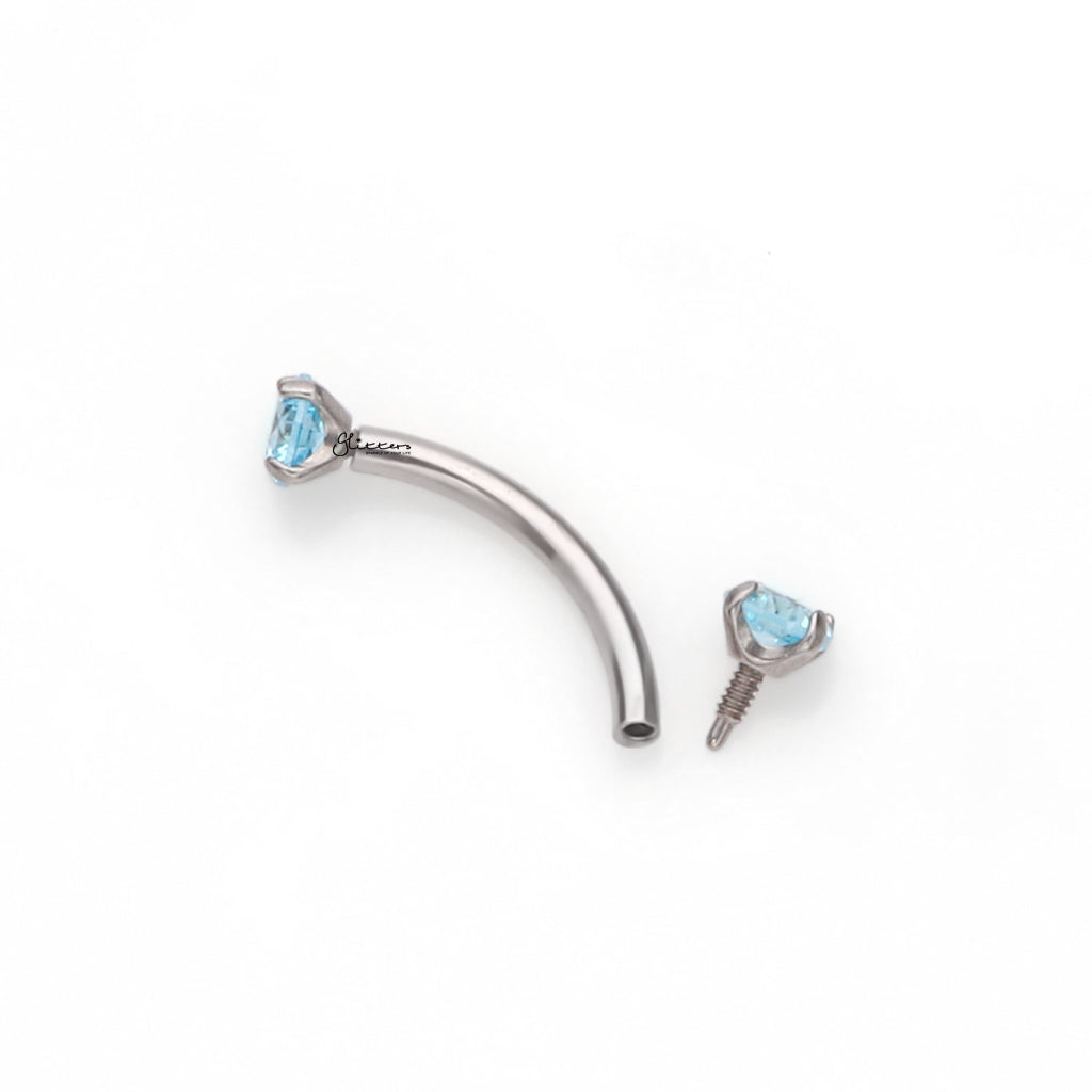 Titanium Curved Barbells with Internally Threaded CZ Top - Aqua-Eyebrow-2-Glitters