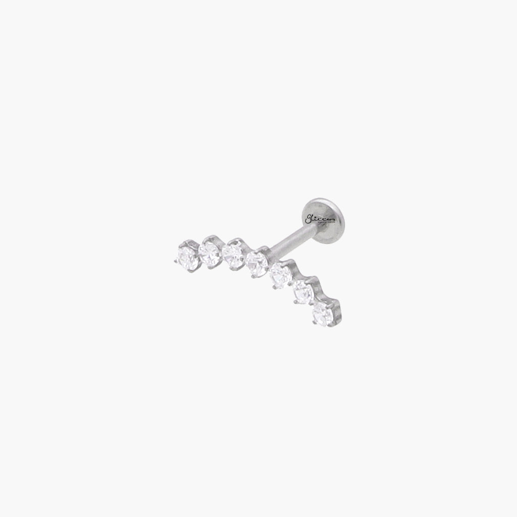 7 CZ Curved Top Internally Threaded Flat Back Stud-Tragus | Cartilage | Daith | Conch-2-Glitters