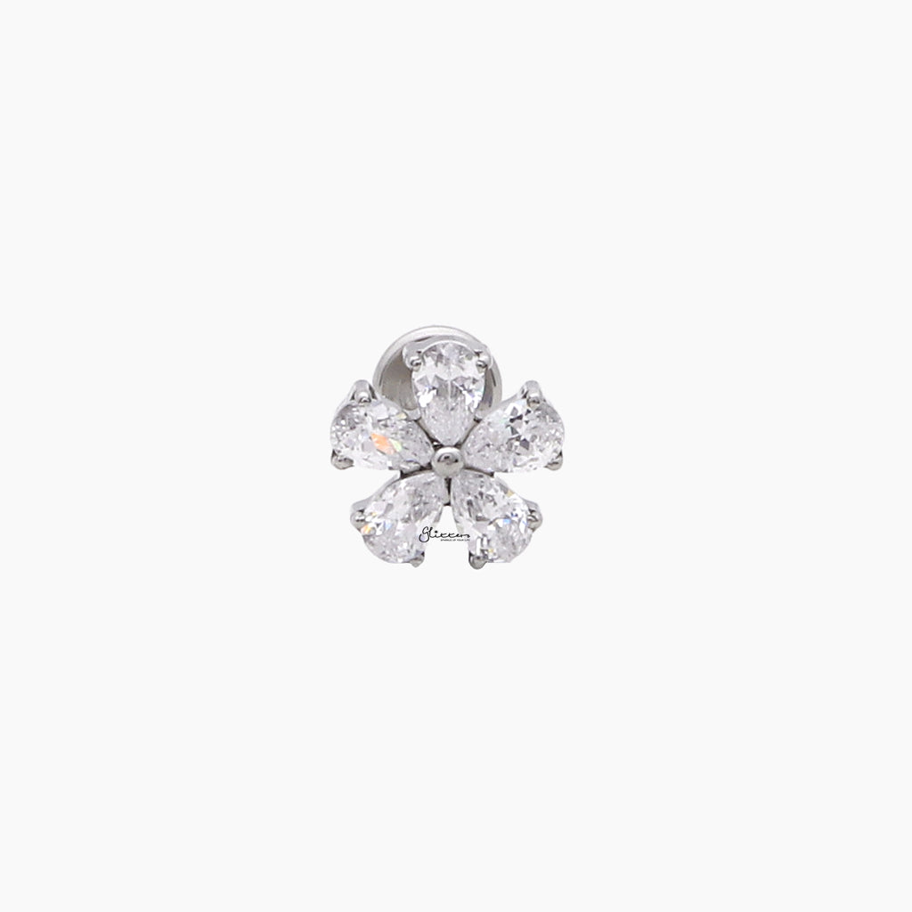 CZ Flower Top Internally Threaded Titanium Flat Back Stud-Tragus | Cartilage | Daith | Conch-1-Glitters