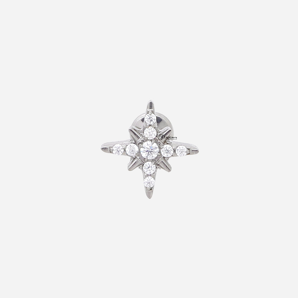 CZ North Star Top Internally Threaded Titanium Flat Back Stud-Tragus | Cartilage | Daith | Conch-1-Glitters