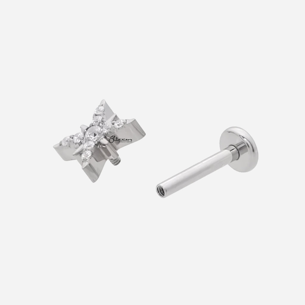 CZ North Star Top Internally Threaded Titanium Flat Back Stud-Tragus | Cartilage | Daith | Conch-3-Glitters