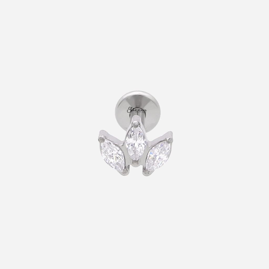 Triple Marquis CZ Top Internally Threaded Flat Back Stud-Tragus | Cartilage | Daith | Conch-1-Glitters