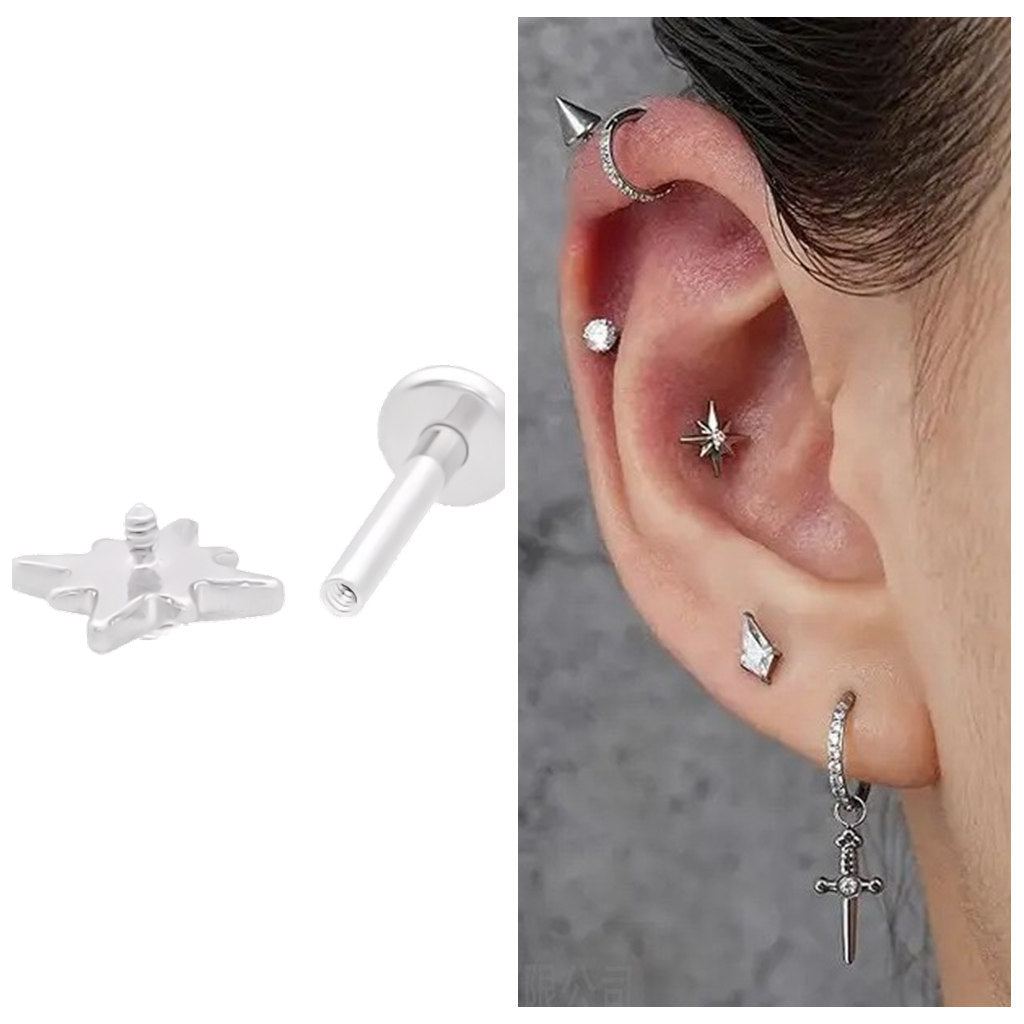 North Star Top Internally Threaded Titanium Flat Back Stud-Tragus | Cartilage | Daith | Conch-2-Glitters