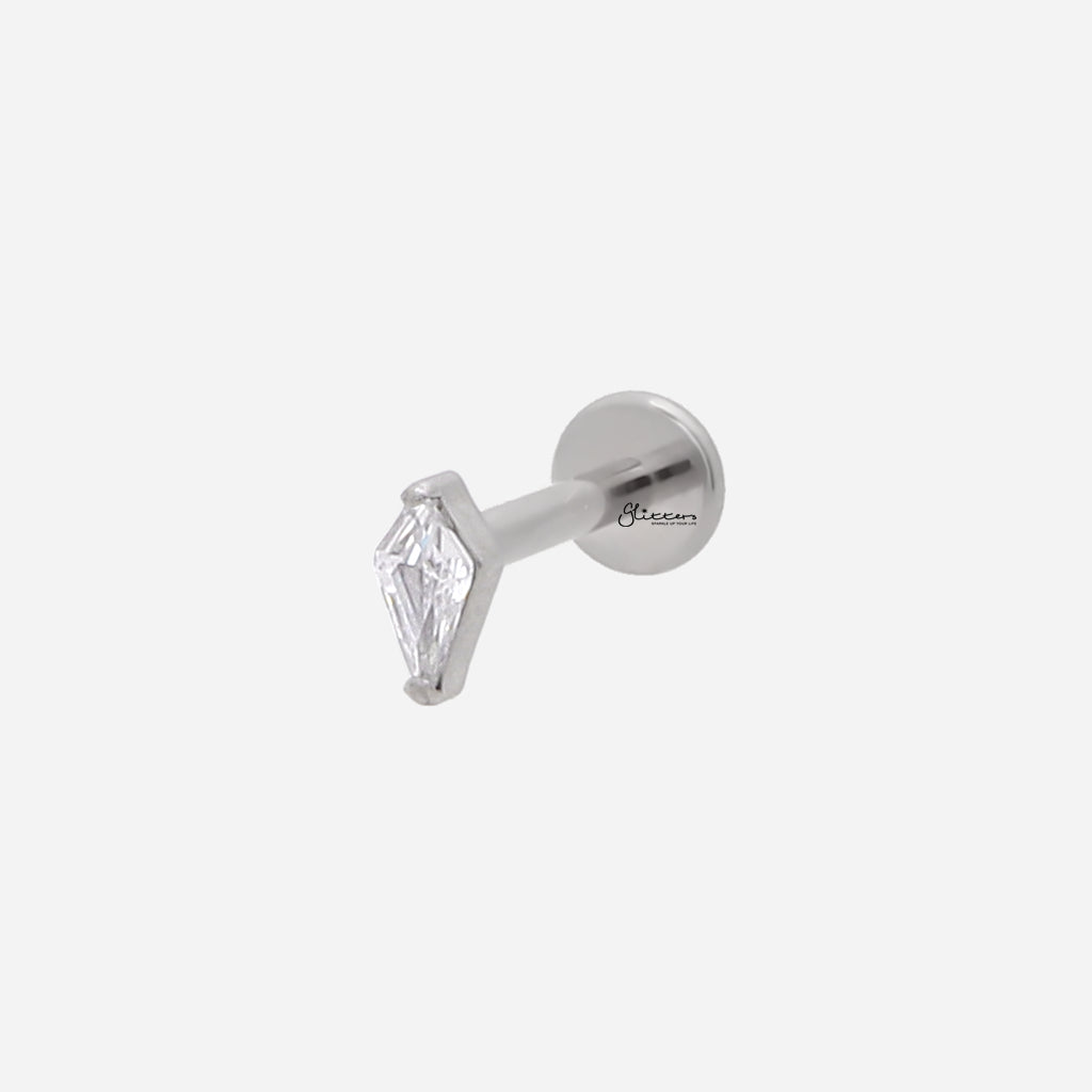 Diamond Shaped Top Internally Threaded Titanium Flat Back Stud-Tragus | Cartilage | Daith | Conch-2-Glitters