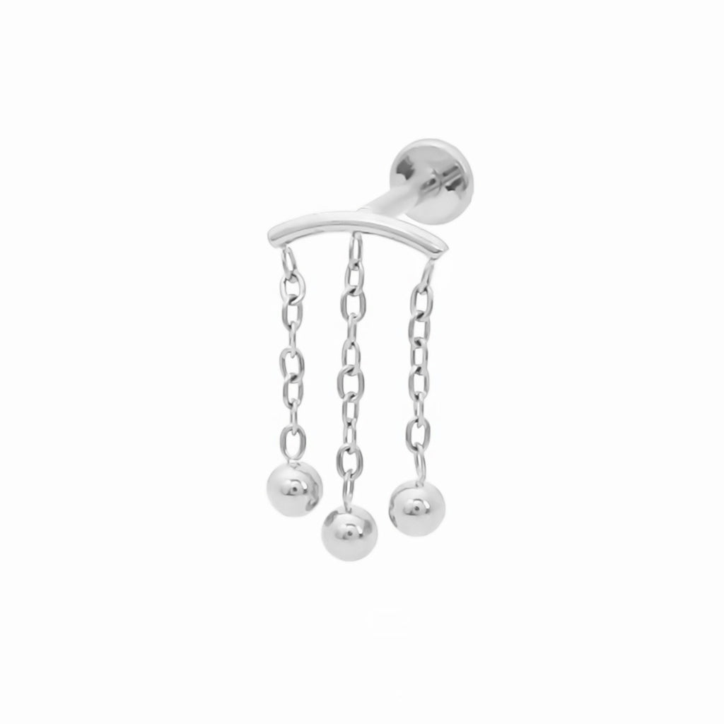 Titanium Curved Bar with 3 Balls Dangle Top Flat Back Stud Earrings-Tragus | Cartilage | Daith | Conch-1-Glitters