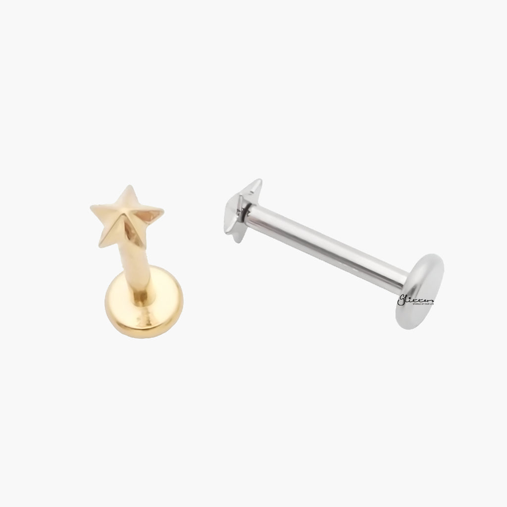 Star Top Titanium Flat Back Stud Earrings-Tragus | Cartilage | Daith | Conch-5-Glitters