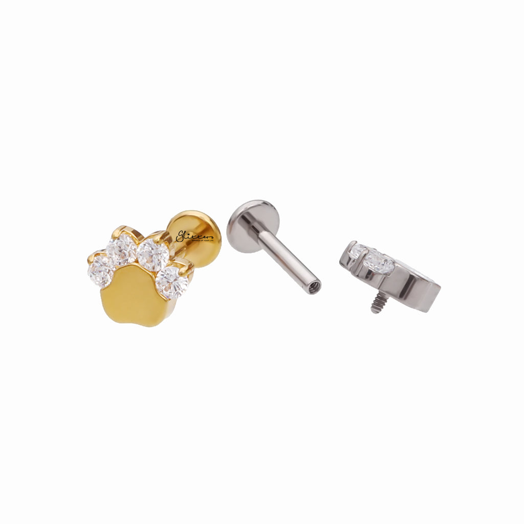 Titanium CZ Paw Top Flat Back Stud Earrings-Tragus | Cartilage | Daith | Conch-4-Glitters