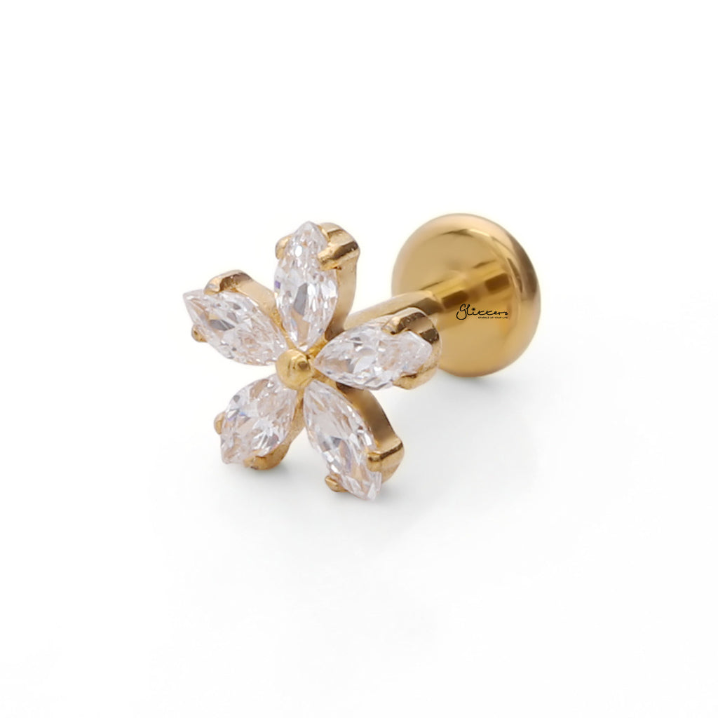 Marquise CZ Flower Titanium Flat Back Stud Earrings