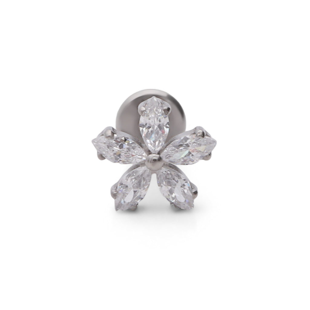 Marquise CZ Flower Titanium Flat Back Stud Earrings