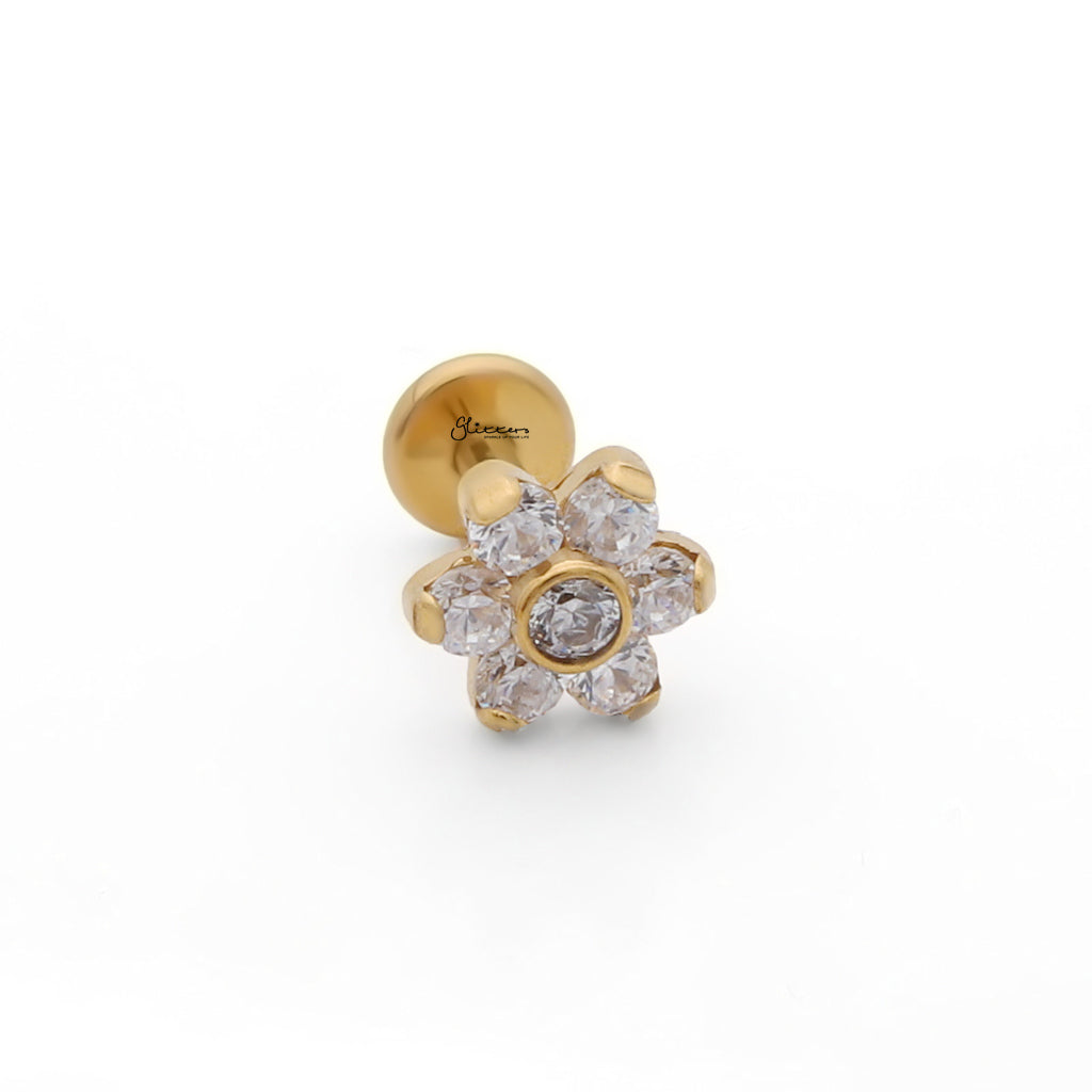 CZ Flower Titanium Flat Back Stud Earrings-Tragus | Cartilage | Daith | Conch-2-Glitters