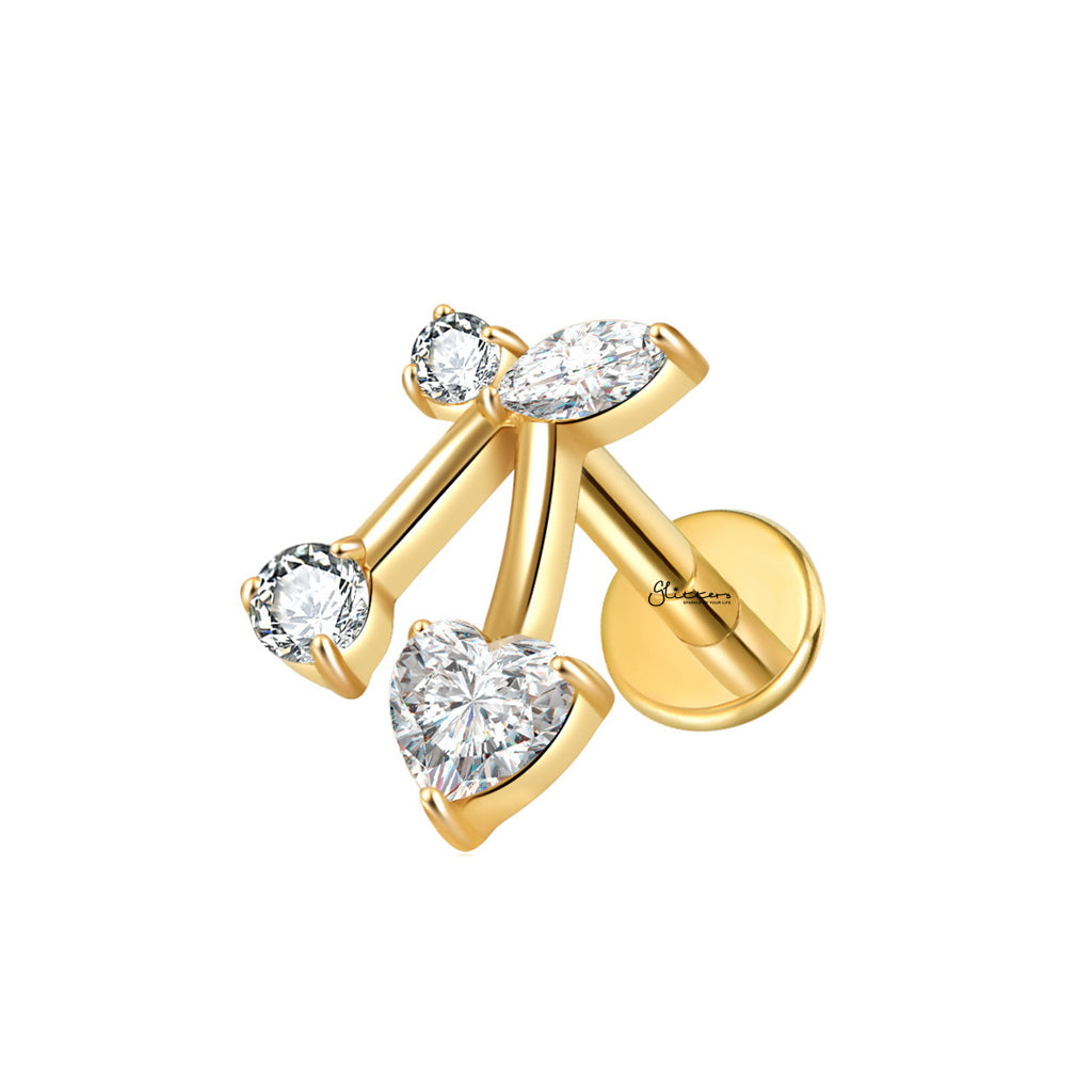 CZ Cherry Titanium Flat Back Stud Earrings-Tragus | Cartilage | Daith | Conch-2-Glitters