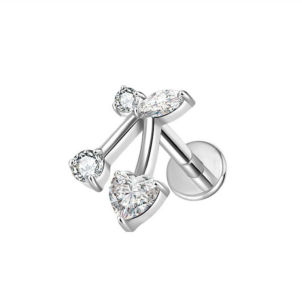 CZ Cherry Titanium Flat Back Stud Earrings-Tragus | Cartilage | Daith | Conch-1-Glitters
