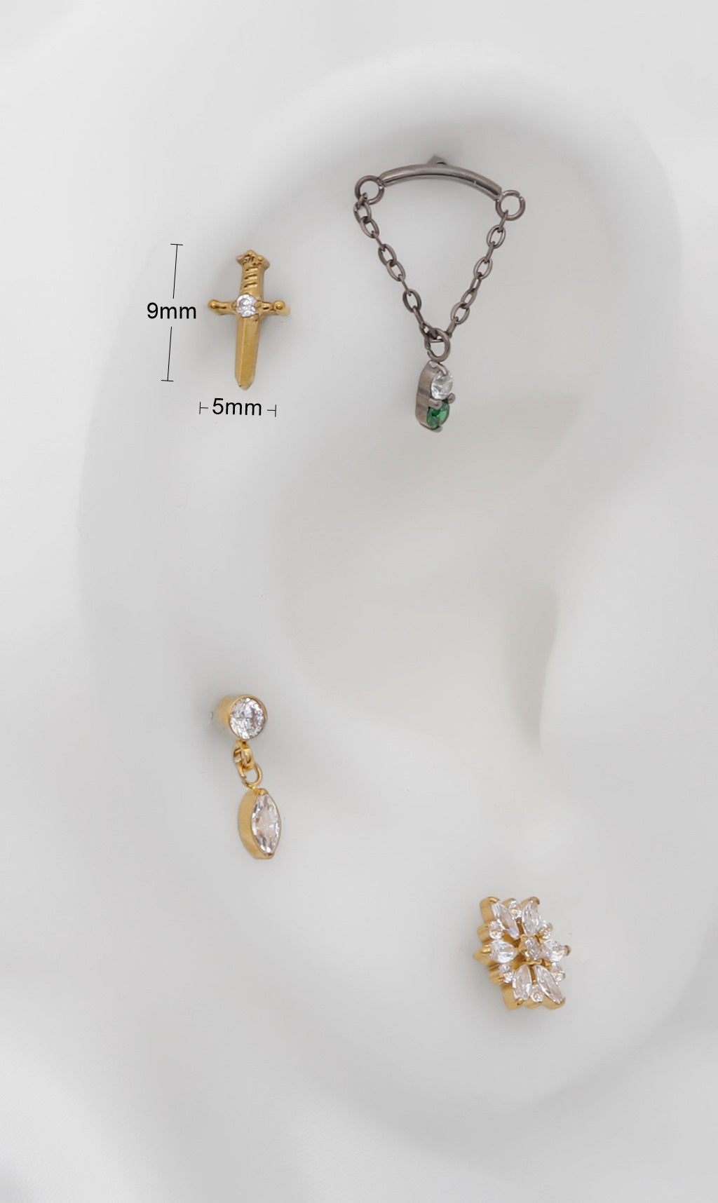 Sword with CZ Titanium Flat Back Stud Earrings
