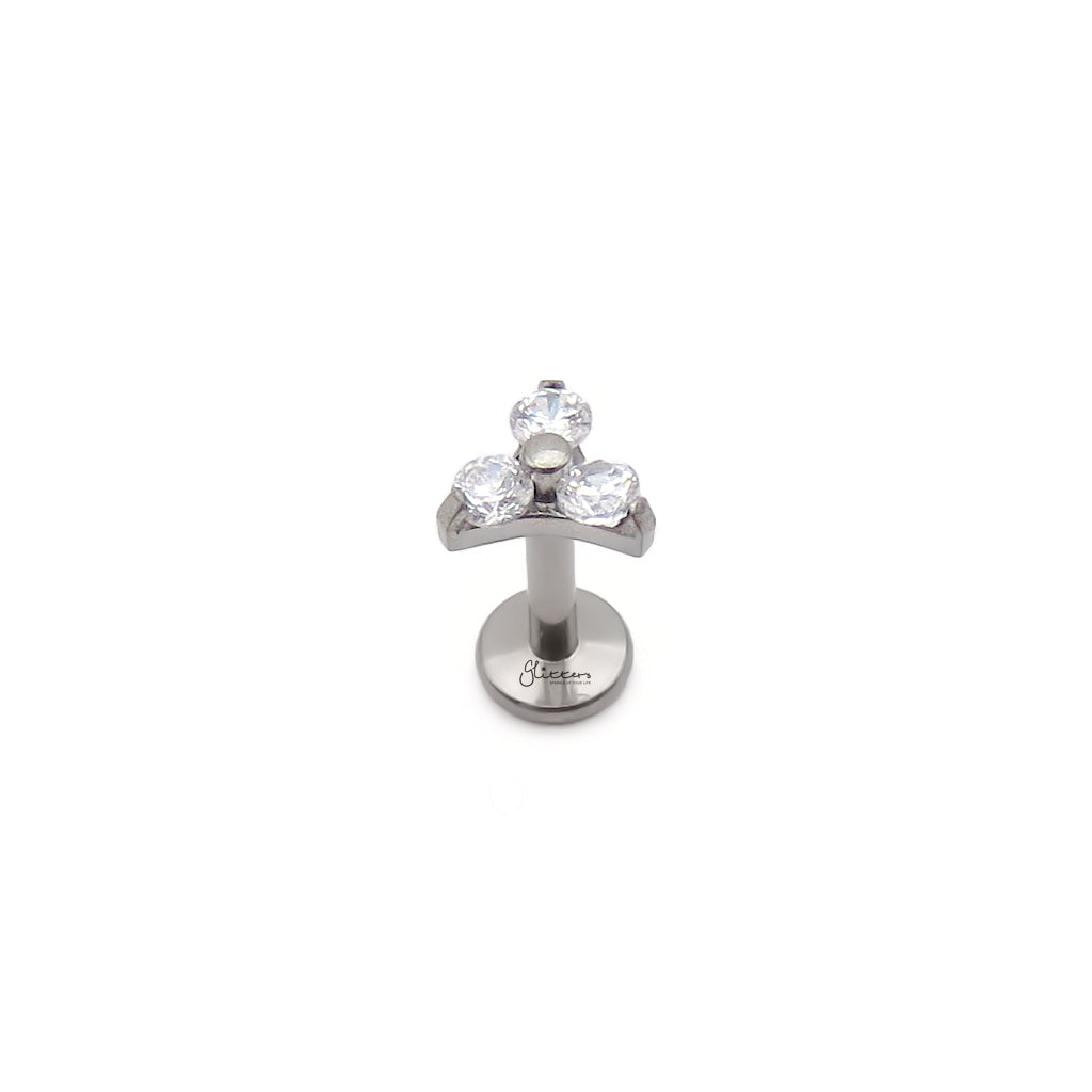 Three CZ Cluster Titanium Flat Back Stud Earring