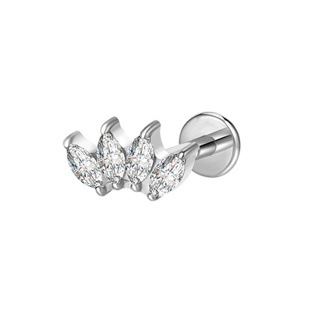 4 Marquise CZ Internally Threaded Flat Back Stud Earring