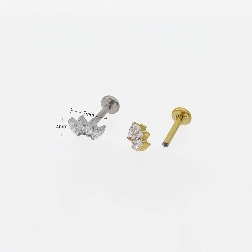 4 Marquise CZ Internally Threaded Flat Back Stud Earring