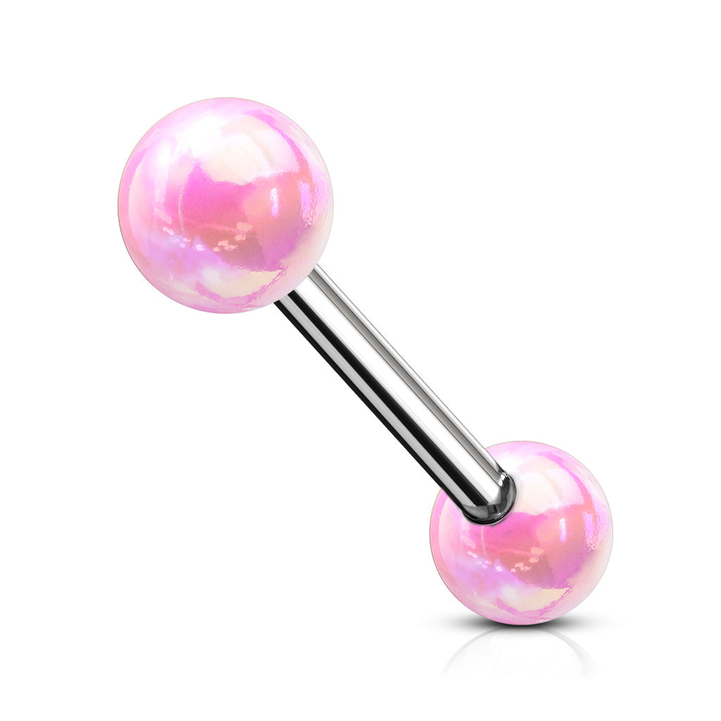 Metallic AB Coating Balls Tongue Barbell - Pink
