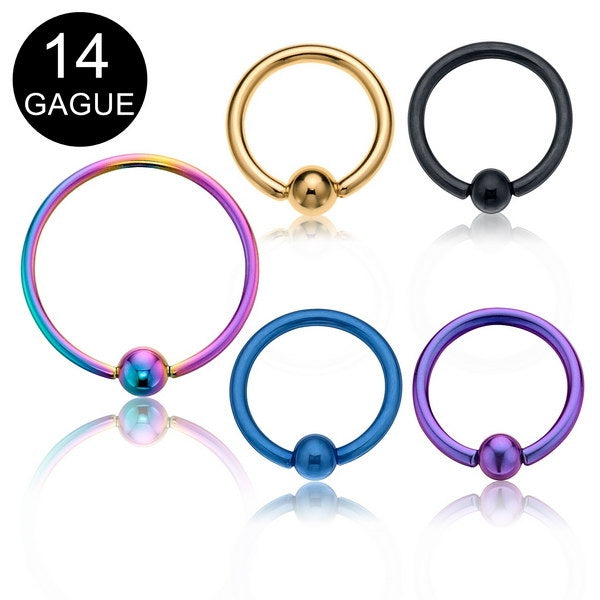 14GA Titanium Plated Over 316L Surgical Steel Captive Hoops-Body Piercing Jewellery, Captive Ring, Nipple Barbell-175-Glitters