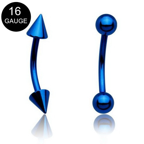 16GA Blue Titanium Ion Plated Over 316L Surgical Steel Curved Eyebrow-Body Piercing Jewellery, Eyebrow-178-Glitters