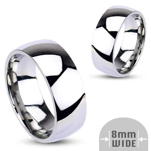 Stainless Steel 8mm Wide Glossy Mirror Polished Plain Band Ring-Jewellery, Men's Jewellery, Men's Rings, Plain Band, Rings, Stainless Steel, Stainless Steel Rings, Women's Jewellery, Women's Rings-196-Glitters
