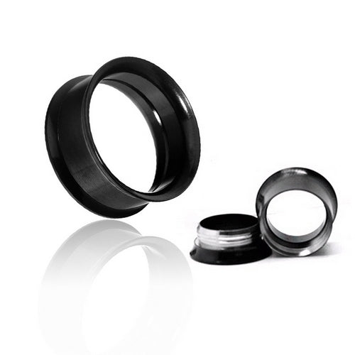 Black Titanium I.P Surgical Steel Double Flared Screw-Fit Tunnels-Body Piercing Jewellery, Plug, Tunnel-266-Glitters