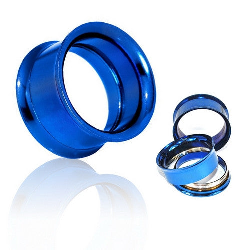 Blue Surgical Steel Double Flared Screw-Fit Tunnels-Body Piercing Jewellery, Plug, Tunnel-267-Glitters