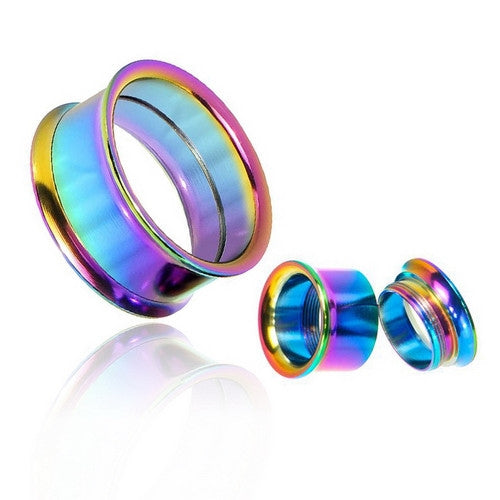 Rainbow Color Surgical Steel Double Flared Screw-Fit Tunnels-Body Piercing Jewellery, Plug, Tunnel-270-Glitters