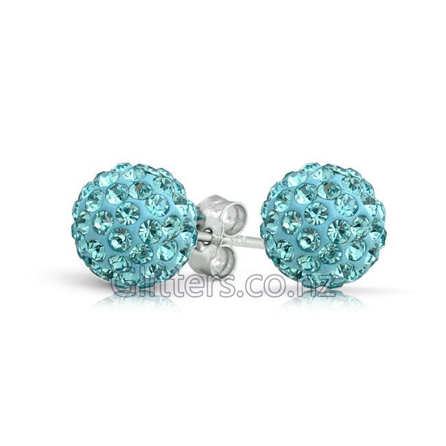 Aqua Colour Crystal Ferido Disco Ball Stud Earrings-earrings, Jewellery, Sterling Silver Post, Stud Earrings, Women's Earrings, Women's Jewellery-540-Glitters