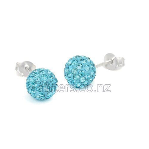 Aqua Colour Crystal Ferido Disco Ball Stud Earrings-earrings, Jewellery, Sterling Silver Post, Stud Earrings, Women's Earrings, Women's Jewellery-541-Glitters