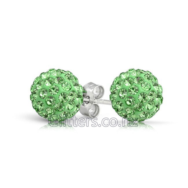 Green Colour Crystal Ferido Disco Ball Stud Earrings-earrings, Jewellery, Sterling Silver Post, Stud Earrings, Women's Earrings, Women's Jewellery-543-Glitters
