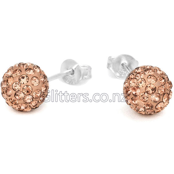 Peach Colour Crystal Ferido Disco Ball Stud Earrings-earrings, Jewellery, Sterling Silver Post, Stud Earrings, Women's Earrings, Women's Jewellery-544-Glitters