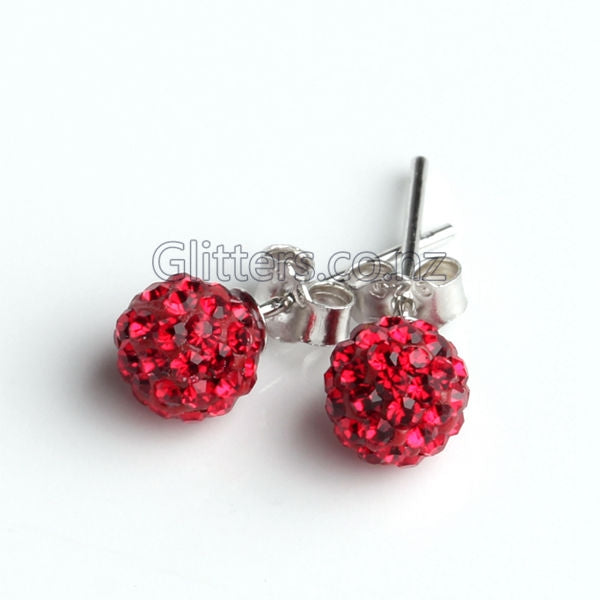 Red Colour Crystal Ferido Disco Ball Stud Earrings-earrings, Jewellery, Sterling Silver Post, Stud Earrings, Women's Earrings, Women's Jewellery-546-Glitters