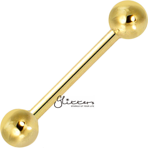 18K Gold I.P Over 316L Surgical Steel Barbells - Tongue | Nipple-Body Piercing Jewellery, Nipple Barbell, Tongue Bar-6189-001-1-Glitters