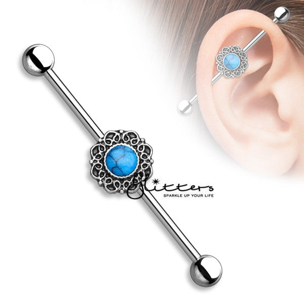 14GA 316L Surgical Steel Turquoise Industrial Barbells-Body Piercing Jewellery, Industrial Barbell-724-Glitters
