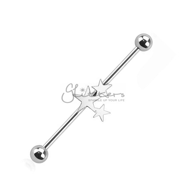 14GA 316L Surgical Steel Three Stars Industrial Barbells-Body Piercing Jewellery, Industrial Barbell-735-Glitters
