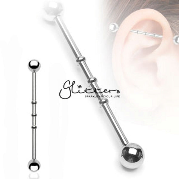 14GA 316L Surgical Steel Balls Notched Industrial Barbells-Body Piercing Jewellery, Industrial Barbell-760-Glitters
