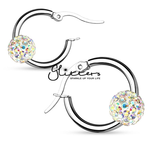 Crystal Ball 316L Surgical Steel Hoop Earrings-earrings, Hoop Earrings, Jewellery, Women's Earrings, Women's Jewellery-773-Glitters