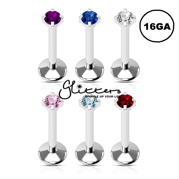 Surgical Steel Internally Threaded with Prong Set Gem Top Labret | Monroe | Cartilage | Tragus-Body Piercing Jewellery, Cartilage, Labret, Monroe, Tragus-912-Glitters