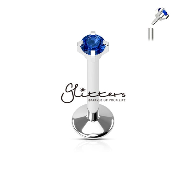 Surgical Steel Internally Threaded with Prong Set Gem Top Labret | Monroe | Cartilage | Tragus-Body Piercing Jewellery, Cartilage, Labret, Monroe, Tragus-914-Glitters