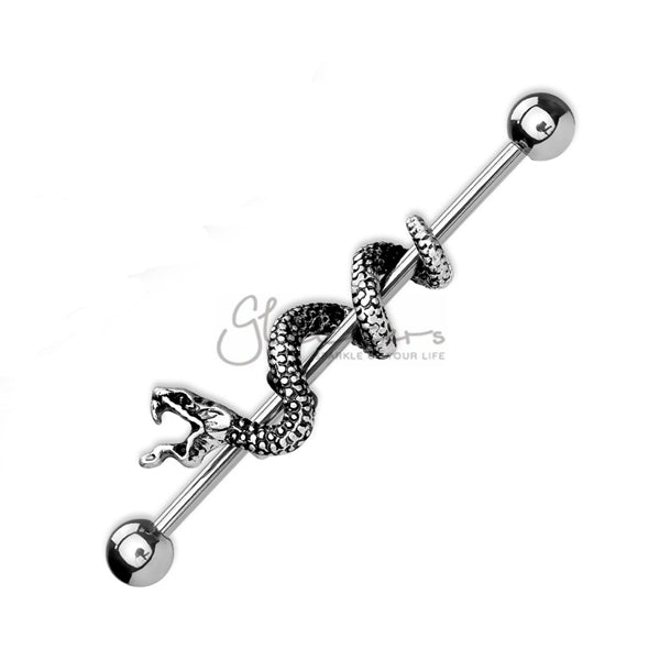 14GA 316L Surgical Steel 3D Snake Industrial Barbells-Body Piercing Jewellery, Industrial Barbell-946-Glitters