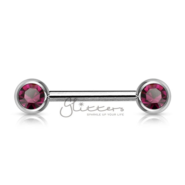 316L Surgical Steel Double Front Facing Gem Nipple Barbells-Body Piercing Jewellery, Nipple Barbell-961-Glitters