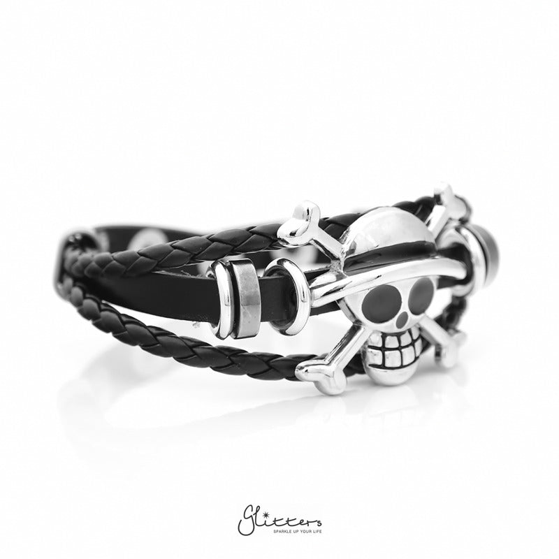 Skull with Crossbones Multilayer Adjustable Leather Bracelet-Bracelets, Jewellery, leather bracelet, Men's Bracelet, Men's Jewellery, Women's Bracelet, Women's Jewellery-BCL0189-3_800-Glitters